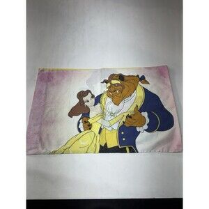 Vtg Disney Beauty Beast Belle Pillowcase Standard Size Bedding Dancing Roses